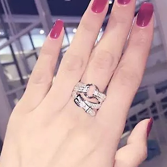 STERLING SILVER BUCKLE ZIRCON RING - Picture 12 of 14